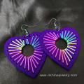 Romantic Multicolor Thread Wrap Earring Heart Wooden Earring